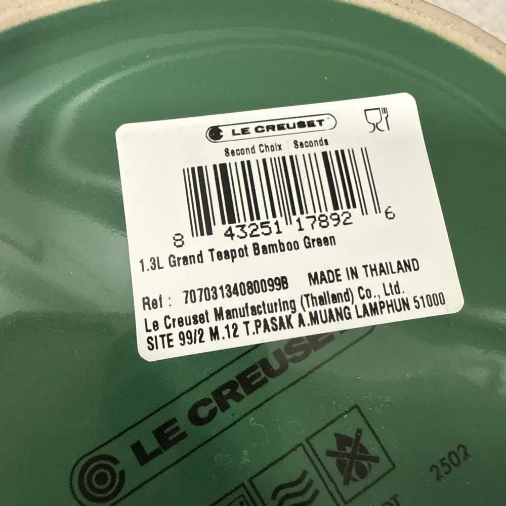 Le Creuset Medium Grand Teapot 1.3L 1.4QT BAMBOO Green Stoneware Glazed NEW